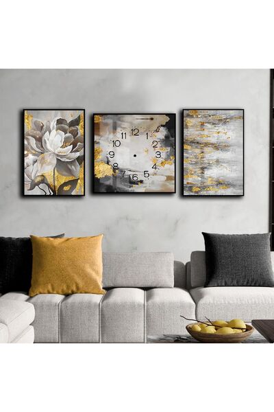 Harika bir ev HARİKABİREV|SİYAH-GOLD-GRİ ABSTRACT ÇİÇEK DESENLİ KOMBİN SETİ |...