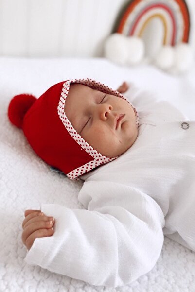 BeyzBaby Red Winter Pompom Baby Hat