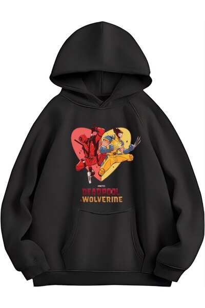 MAYDAY CULTURE Hanorac negru unisex cu model Deadpool Wolverine - Croială largi