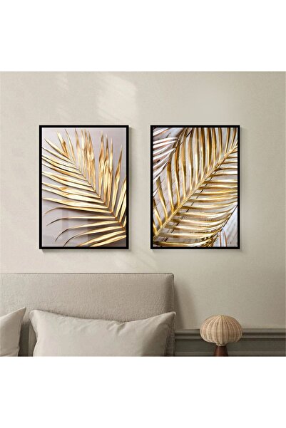 Harika bir ev HARİKABİREV | COMBINAȚIE DE FRUNZE DELICATE AURII | Set de 2 ta...