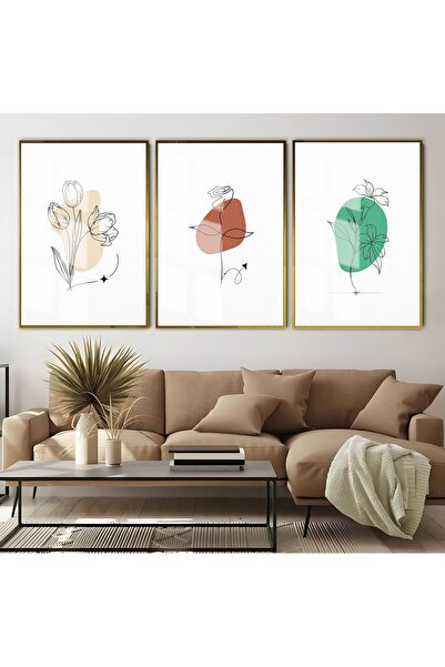 Harikabirev HARİKABİREV | COMBINAT DE FLORI CU MODEL DE LINII | TABLO DE STICLA CU CADRU 3 PIESE VERTICAL