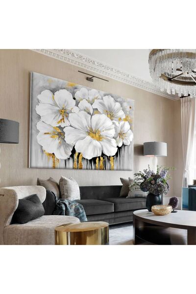 HARIKABIREV|GRAY-GOLD COMBINATION MOST POPULAR FLOWER TABLE 1|FRAMELESS CANVAS TABLE