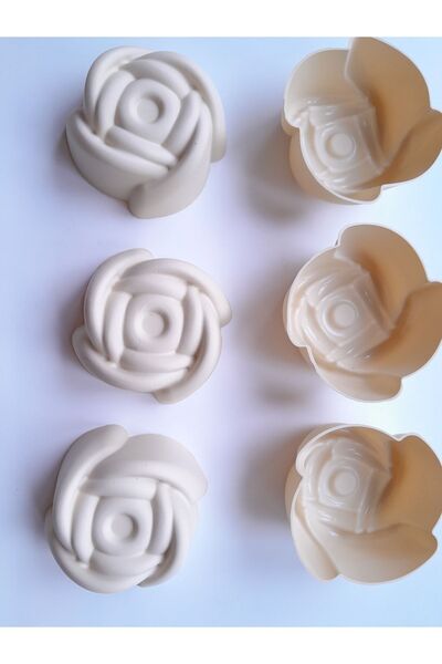 PİNK ROSE Bybirgül Cream 12 Pieces Silicone Mini Rose Cake Mold, Muffin Mold, Cupcake Mold 12 Pieces