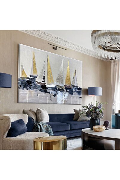 HARIKABIREV|Gray -Yellow-Blue Sailing Table | Horizontal Canvas Table WITHOUT SINGLE FRAME