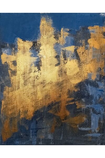 Harikabirev HARİKABİREV|LACİVERT-GOLD KOMBİNİ 9 ÇİÇEK-SOYUT KOMBİN|ÇERÇEVELİ TEMPERLİ CAM TABLO 3LÜ DİKEY