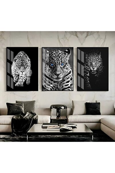 Harikabirev HARİKABİREV|ASLAN-KAPLAN-LEOPAR TABLOSU 01|ÇERÇEVELİ TEMPERLİ CAM...