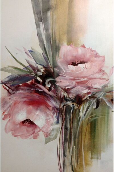 Harikabirev |gül Pembesi-yeşil Çiçek Kombini|çerçeveli Temperli Cam Tablo 3lü Yatay