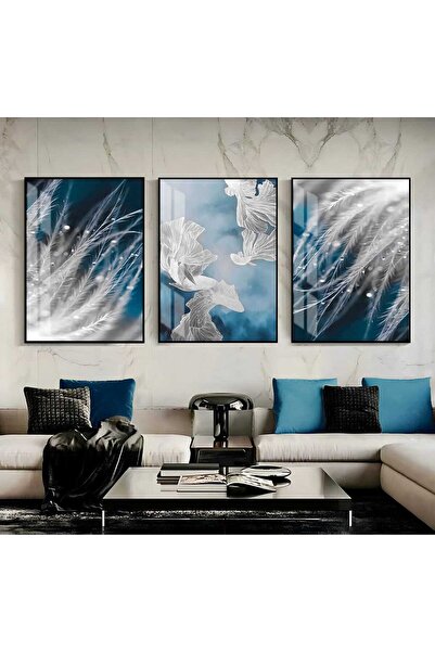 Harika bir ev HARİKABİREV|DENİZ MAVİSİ TÜY-SOYUT KOMBİNİ 3 |ÇERÇEVELİ CAM TAB...