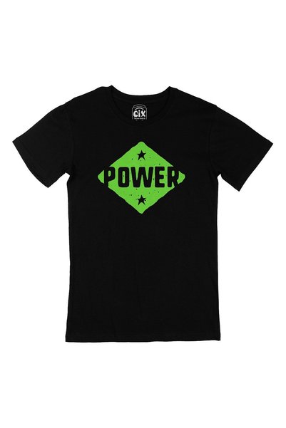 Cix Yeşil Power Cep Logo Tasarımlı Siyah Tişört