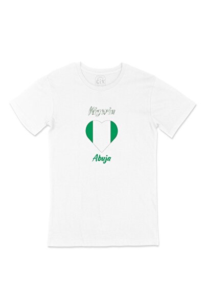 Cix Abuja Nigerija Zastava Srce Džep Logo Dizajn Bela Majica