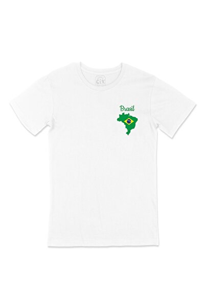 Cix Brazilska bela majica sa dizajnom logotipa mape i zastave na džepu