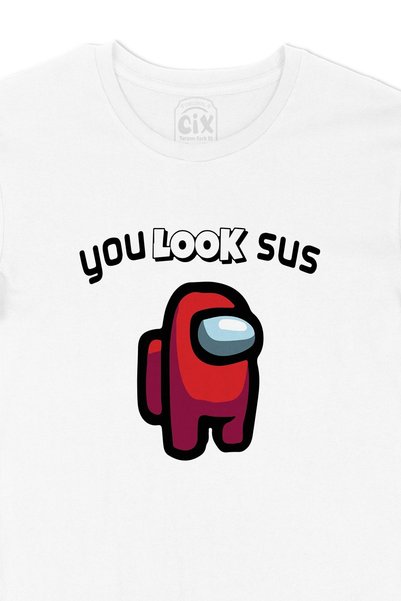 Cix تيشيرت You Look Shut Up Among Us باللون الأبيض مع تصميم شعار الجيب