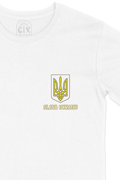 Cix Tricou alb cu logo Slava Ukrain cu design de buzunar