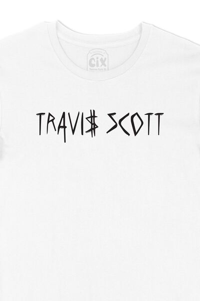 Cix Tricou alb Travis Scott cu logo-ul de buzunar