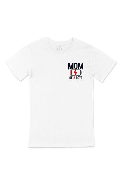 Cix Tricou alb Mom Of 2 Boys cu logo-ul de buzunar
