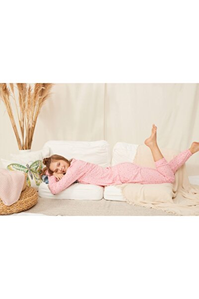 ENNA MODA Yeni Sezon 100% Pamuk Pembe Yıldız Tasarım Fox Baskılı Uzun Pijama Takımı