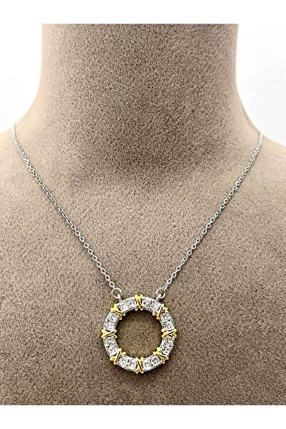 stainless steell Gold Detailed Zircon Stone Women's Necklace - Xox (2,3X2,3-4...