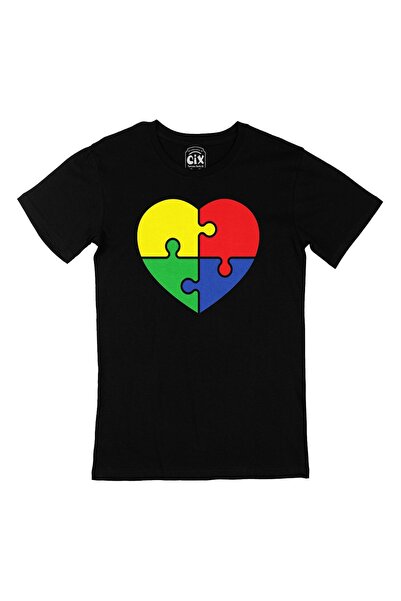 Cix Αυτισμός Μαύρο T-Shirt με πολύχρωμο σχέδιο λογότυπου καρδιάς
