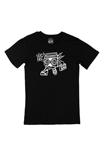 Cix Crna majica sa dizajnom logotipa belog robota i boom boxa