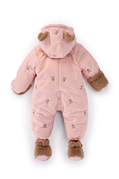 Genel Markalar Yeni Bebek Sevimli Ayı Figürlü Kışlık Kürklü Patik-Eldivenli Kapüşonlu Kozmonot-Astronot Tulum