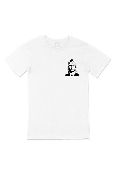 Cix Λευκό μπλουζάκι Kurt Cobain με σχέδιο λογότυπου τσέπης