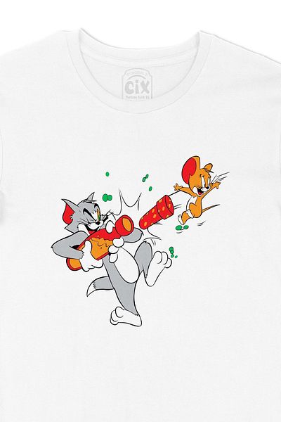 Cix Λευκό μπλουζάκι Tom And Jerry με σχέδιο λογότυπου τσέπης