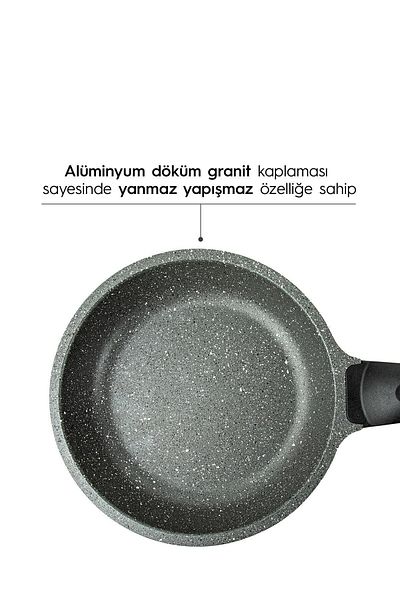 Nehir 3 Piece Gray Aluminum Casting Granite Pan Set