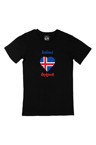 Cix Μαύρο T-shirt με σημαία Reykjavik Iceland Heart