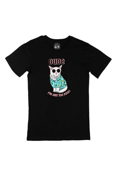 Cix I Am Just Too Cool Dog Black T-Shirt with Pocket Logo Design