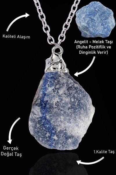 Tesbih Atölyesi Certified Raw Embroidered Angelite Necklace - Angel Stone