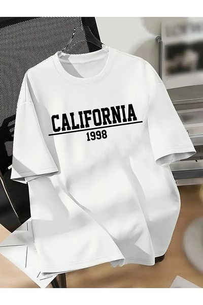 Pink Sky California Printed Unisex Oversize Crew Neck T-shirt