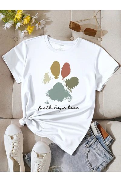 Pink Sky Μπλουζάκι Unisex Oversize Crew Neck - Faith Hope Love Printed
