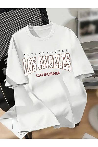 AVOGADRO Los Angeles Printed Unisex Oversize Crew Neck T-Shirt