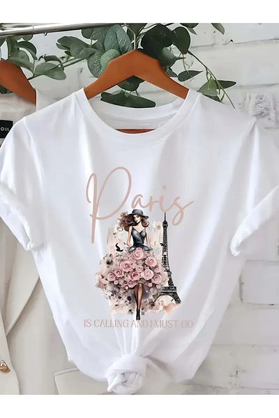 Pink Sky Μπλουζάκι Unisex Paris με στάμπα με λαιμόκοψη