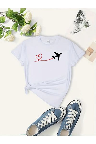 Pink Sky Μπλουζάκι Unisex Oversize Crew Neck - Simple Planes Printed