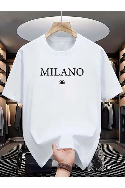 AVOGADRO Unisex Milano Italia Printed Crew Neck Oversize T-Shirt