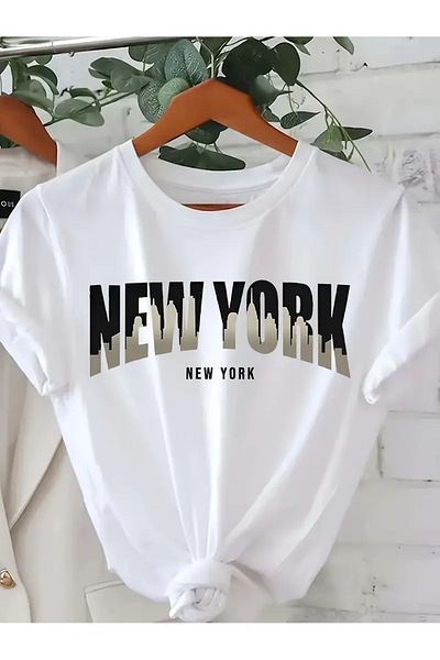 Pink Sky Μπλουζάκι NEW YORK με στάμπα Unisex Oversize Crew Neck