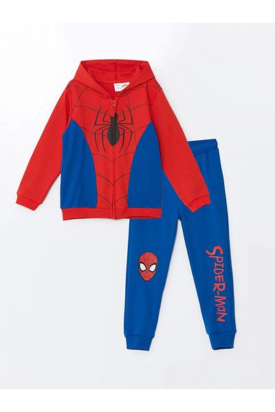 LC Waikiki Lcw Baby Spiderman Printed Baby Boy Cardigan and Sweatpants Set - Hooded