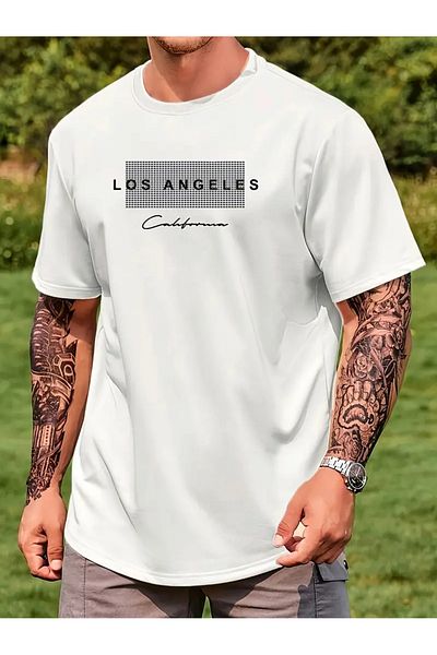 Pink Sky Μπλουζάκι LOS ANGELES με στάμπα Unisex Oversize Crew Neck