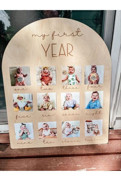 MİSHE TASARIM Ahşap Bebek 1 Yaş Doğum Günü Panosu