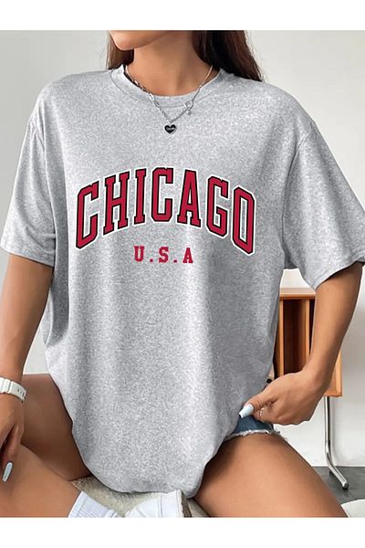 Pink Sky Μπλουζάκι Unisex Oversize - Chicago Printed, Crew Neck