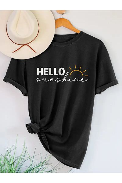 Pink Sky Hello Printed Unisex Oversize T-shirt με λαιμόκοψη