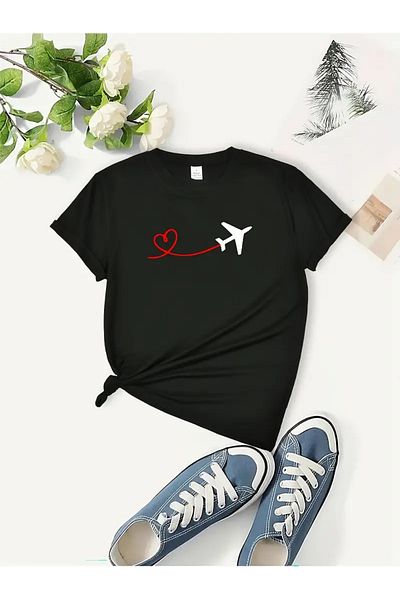 Pink Sky Μπλουζάκι Unisex Oversize Crew Neck - Simple Planes Printed