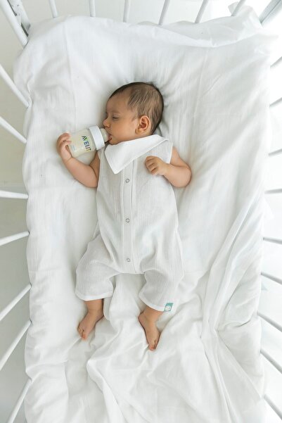 BeyzBaby Şile Bezi Bebek Beyaz Kolsuz Müslin Tulum