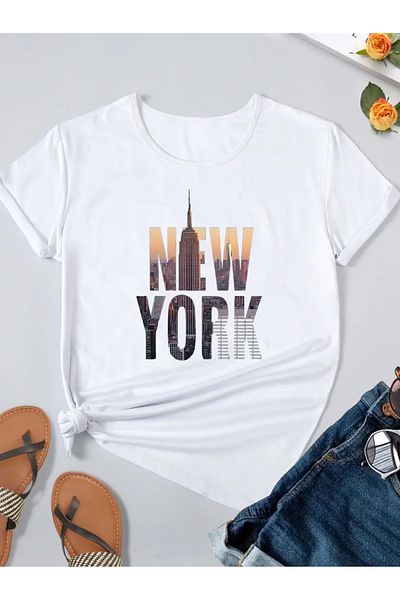 Pink Sky Μπλουζάκι NEW YORK με στάμπα Unisex Oversize Crew Neck