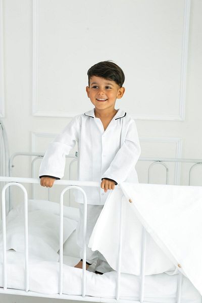 BeyzBaby Şile Cloth Children's White Piped Muslin Pajama Set