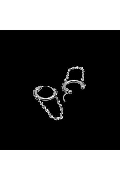 Viking Fine Design Dangle Gothic Hoop with Chain Accessory Anti Tarnish & Stainless 316L Steel Earrings