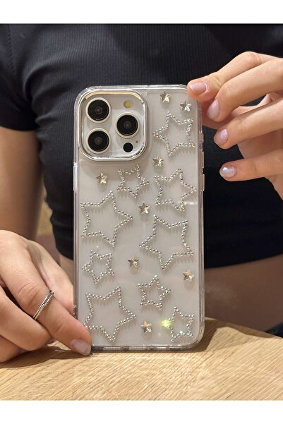 Paladyum Case iPhone 14 Promax Uyumlu Hologram Yıldızlı Şeffaf Kılıf