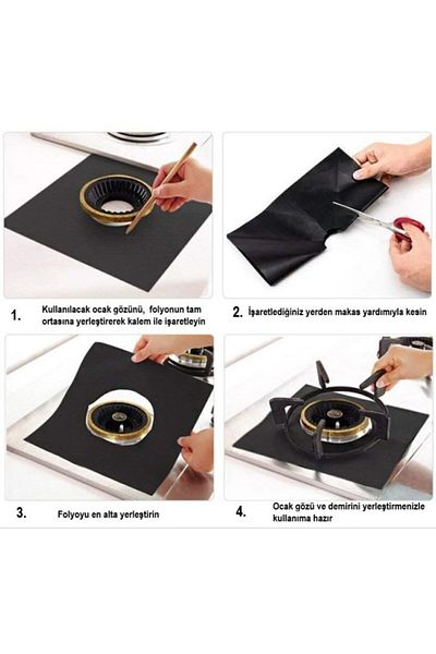 MİMOZA PARK Set of 4 Black Foil Fireproof Non-Stick Stove Protectors
