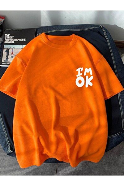 over head oh Muška Oversize kroj narandžasta 'I Am Okay' Štampano T-shirt